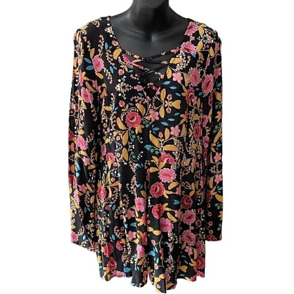 Express Floral Long Sleeve Multicolor Black Romper V-Neck Cross Ties Women’s 10 - Picture 1 of 14